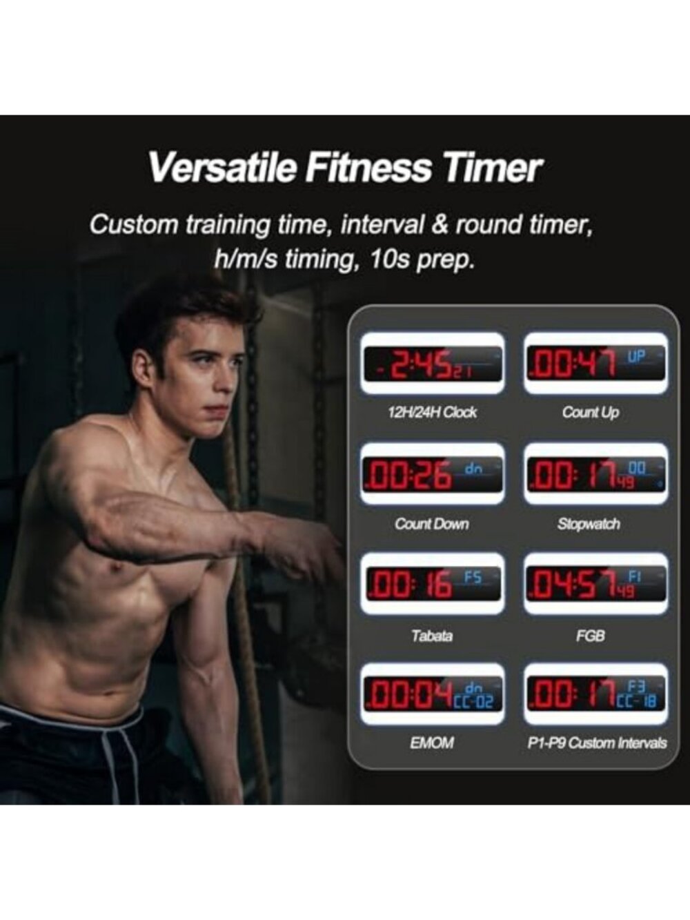Large LED Gym Timer Clock - Digital Workout Countdown, Stopwatch, Remote - Picture 3 of 7